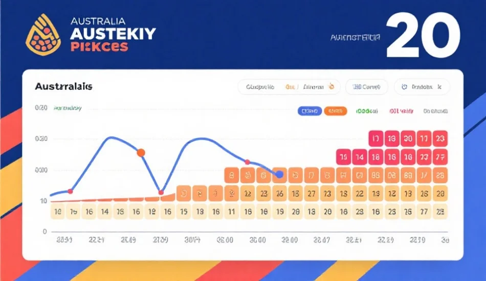 澳洲幸运20走势图，突出显示周期性波动与冷热号码分布，风格为现代统计可视化